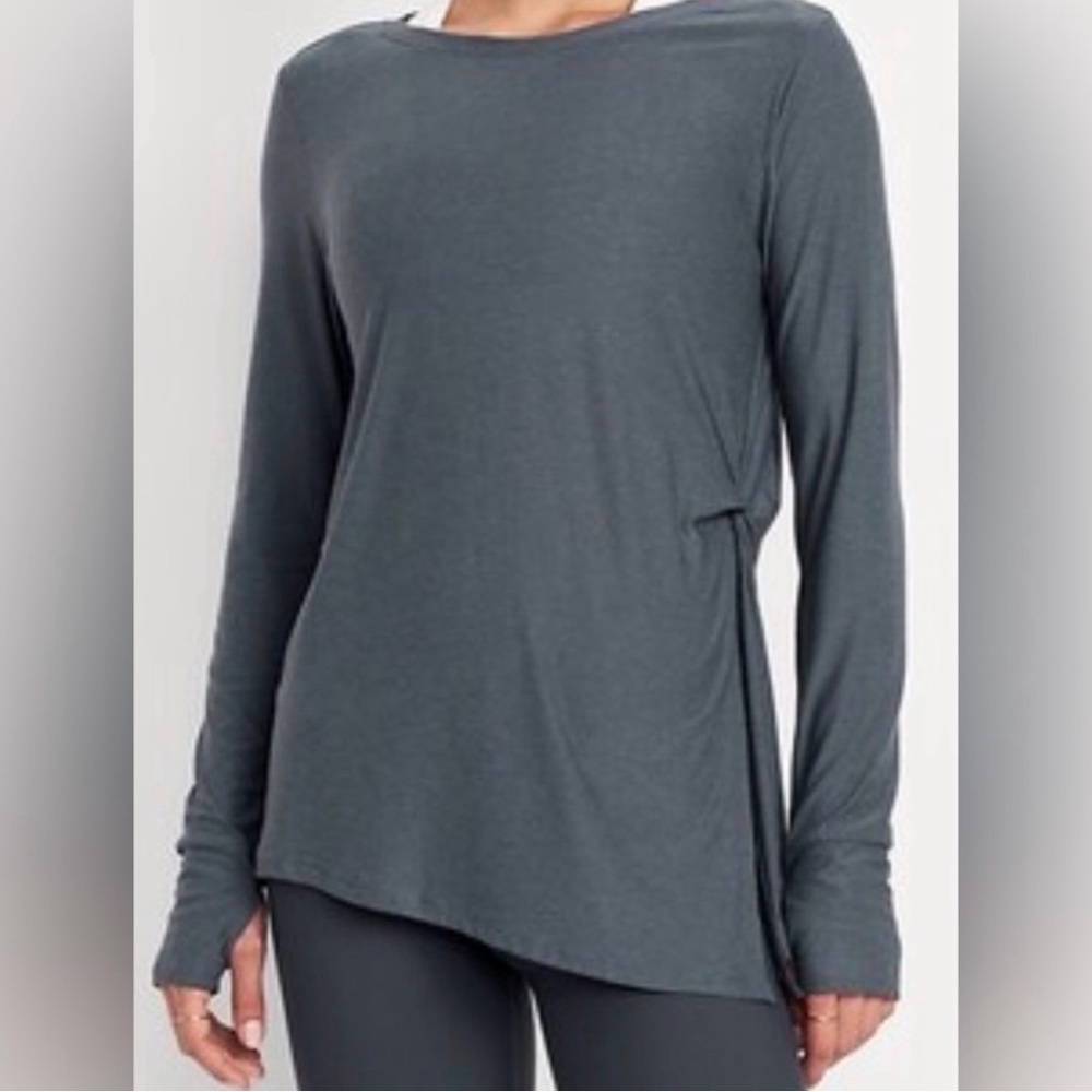Old Navy CloudMotion Go Dry side tie long sleeve tunic NWT charcoal gray